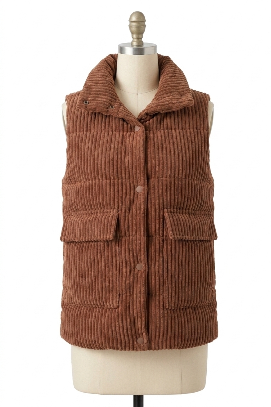 NEW COCO + CARMEN nicky corduroy down filled vest in brown